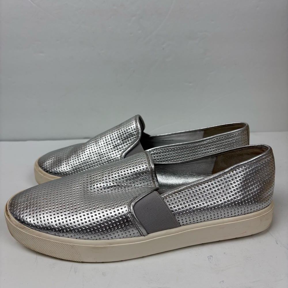 Vince Blair Silver Perforated Leather Blair Sneaker Slip-on Womens Size 9